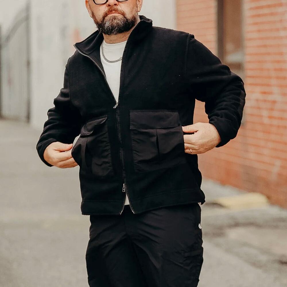 3sixteen Black Fleece Zip-Up Nylon Pocket Jacket Small NEW Full Zip 2 Way Poly